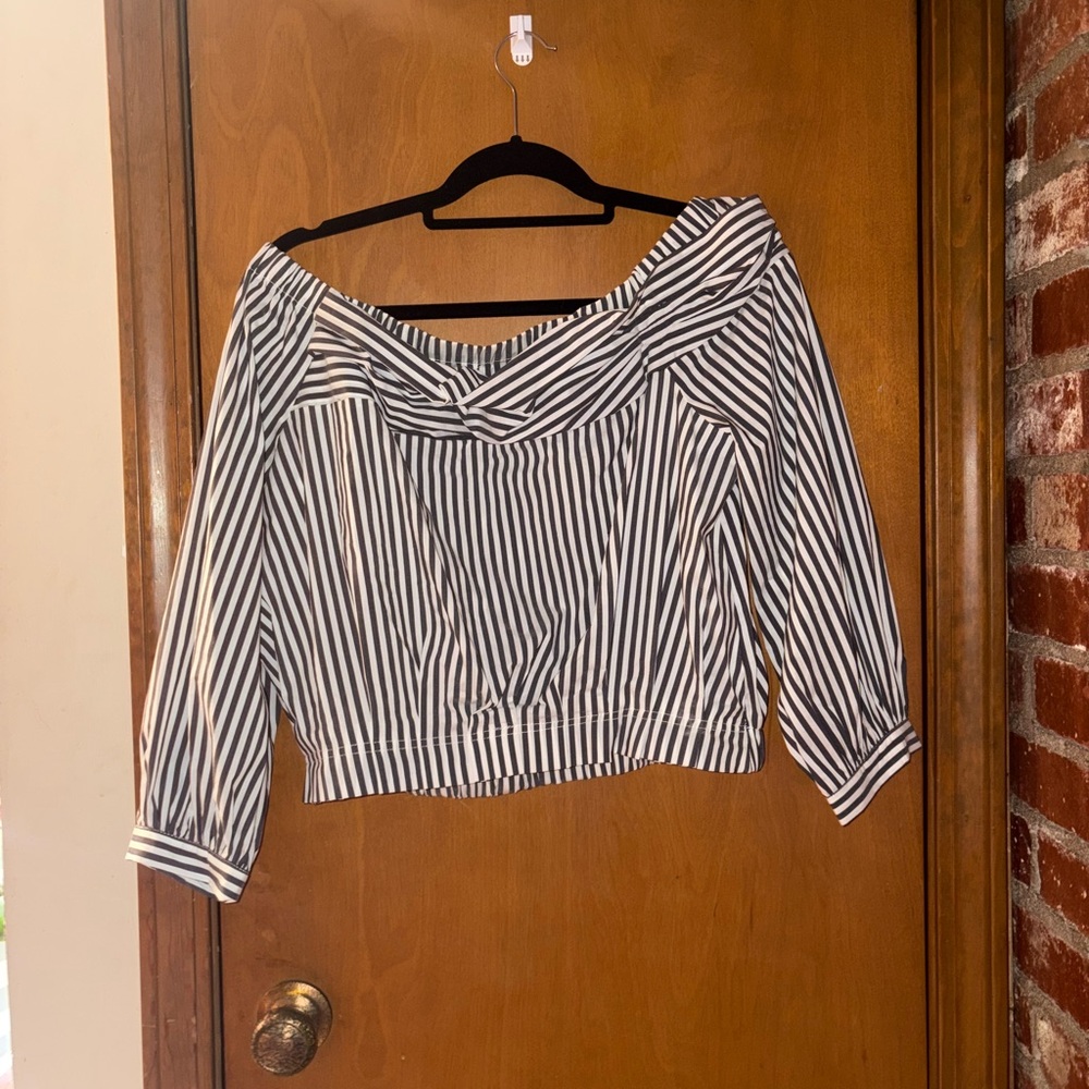 Renee C. Black and White Striped Off-Shoulder Blouse